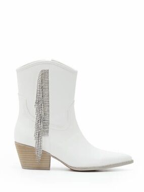 Rhinestone Fringe Western Boot - White